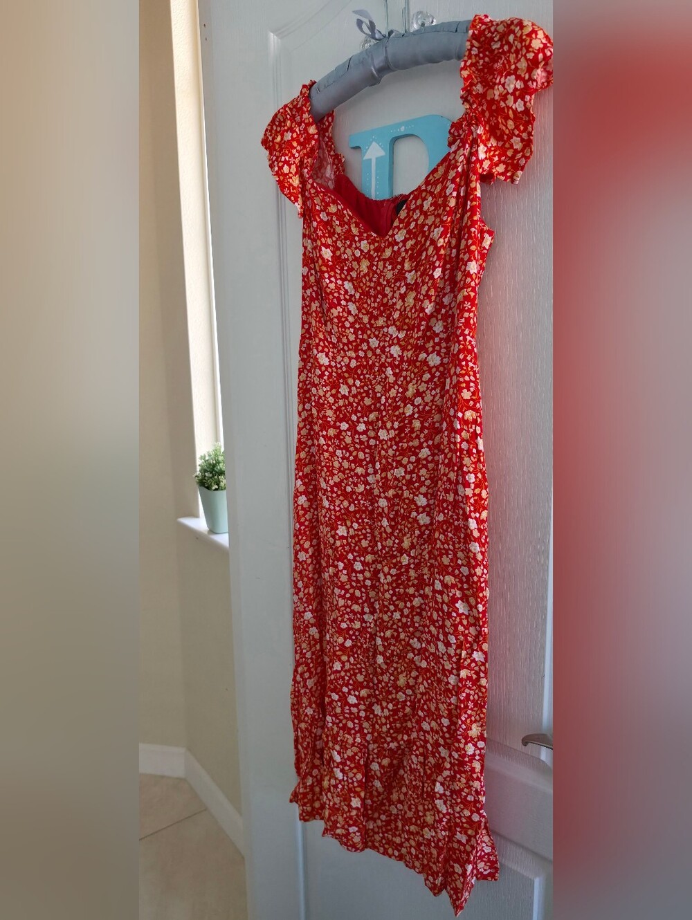 Lulus Mariana Red Floral Ditsy Print Sweetheart Split Midi Summer Dress Small - Picture 3 of 11